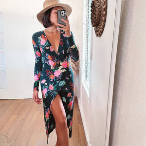 REVOLVE Floral Midi Dress - Black and Pink